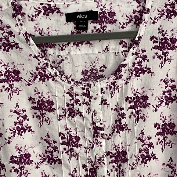 Ellis 100% Cotton White Purple Boho Button Up Blouse size 18/20 - Picture 2 of 10